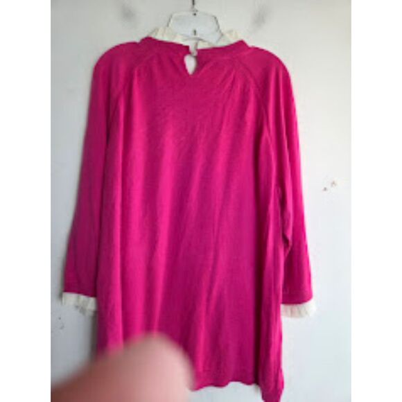 NWOT Talbots Women Pink w/White Ruffe Collar Knit Cotton Sweater size 2X - Picture 2 of 8